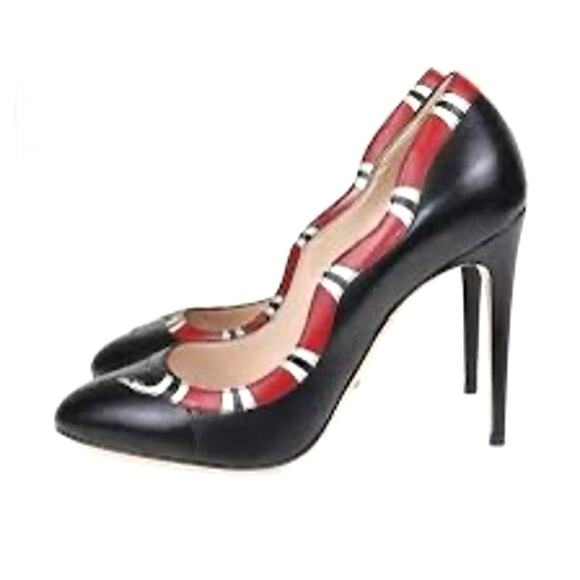 Gucci Black Red Yoko Snake High Heel Pumps Women’s Designer Shoes EU 38.5 - Picture 3 of 11